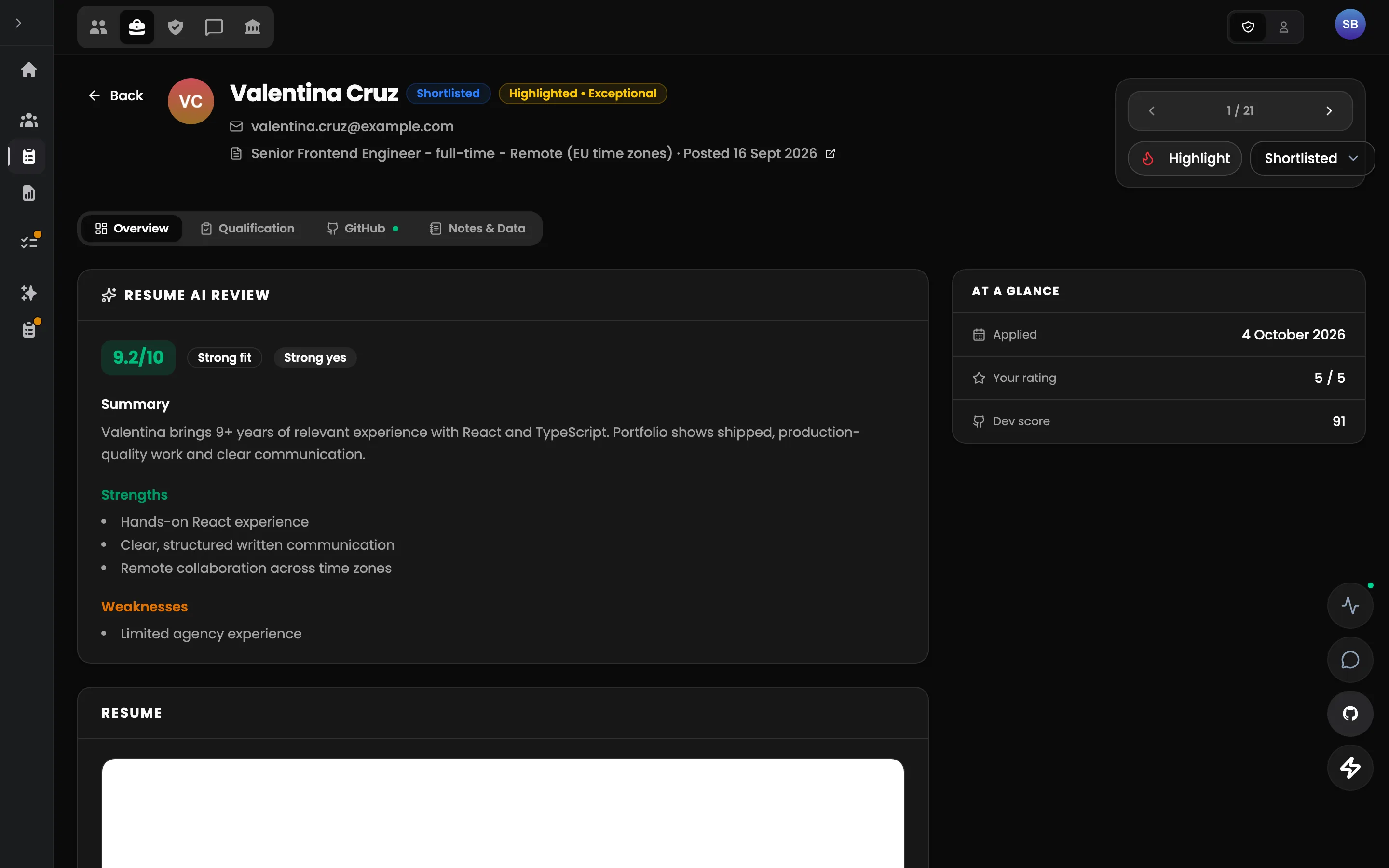 Kadrana — Applicant profile