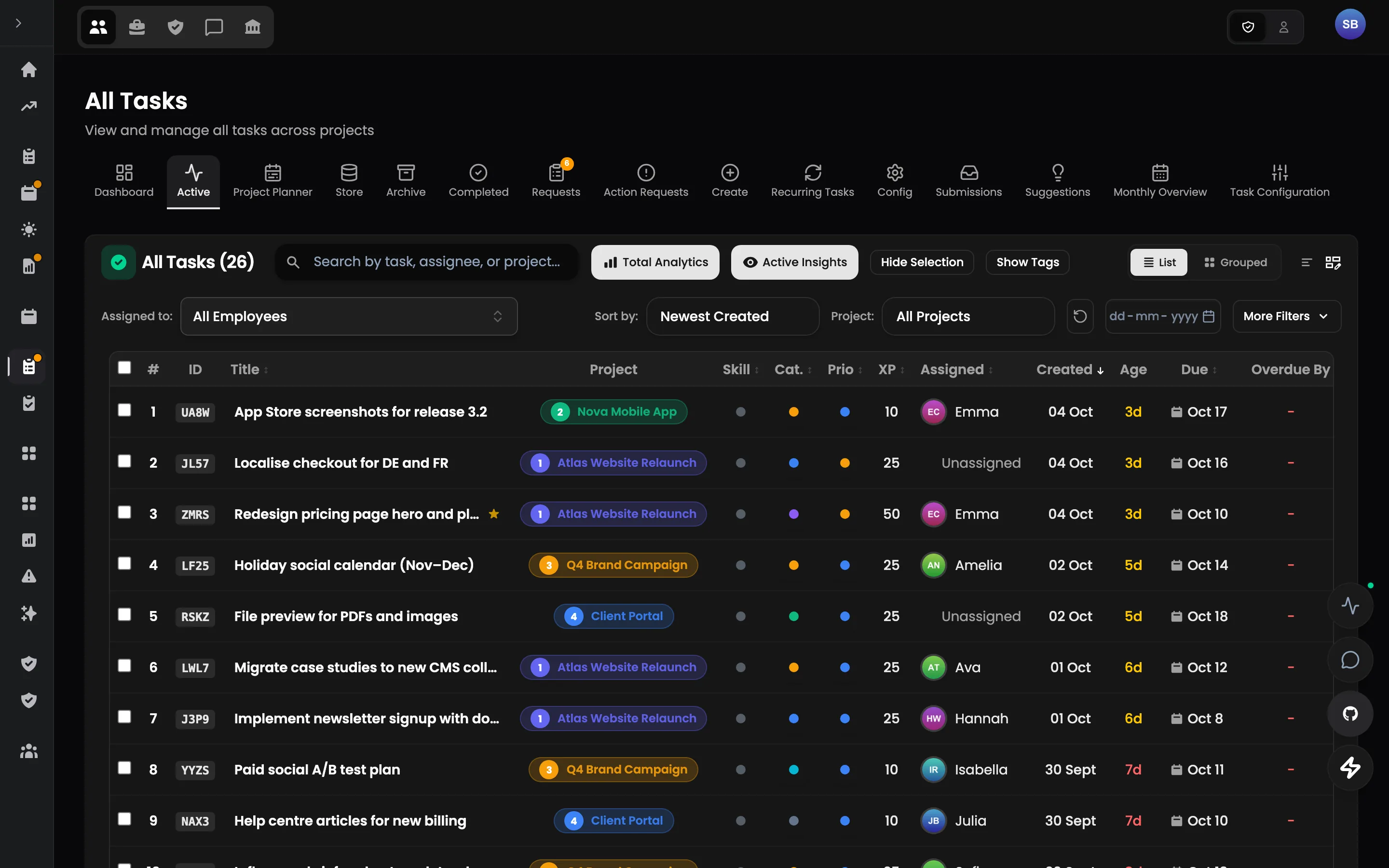 Kadrana — All tasks